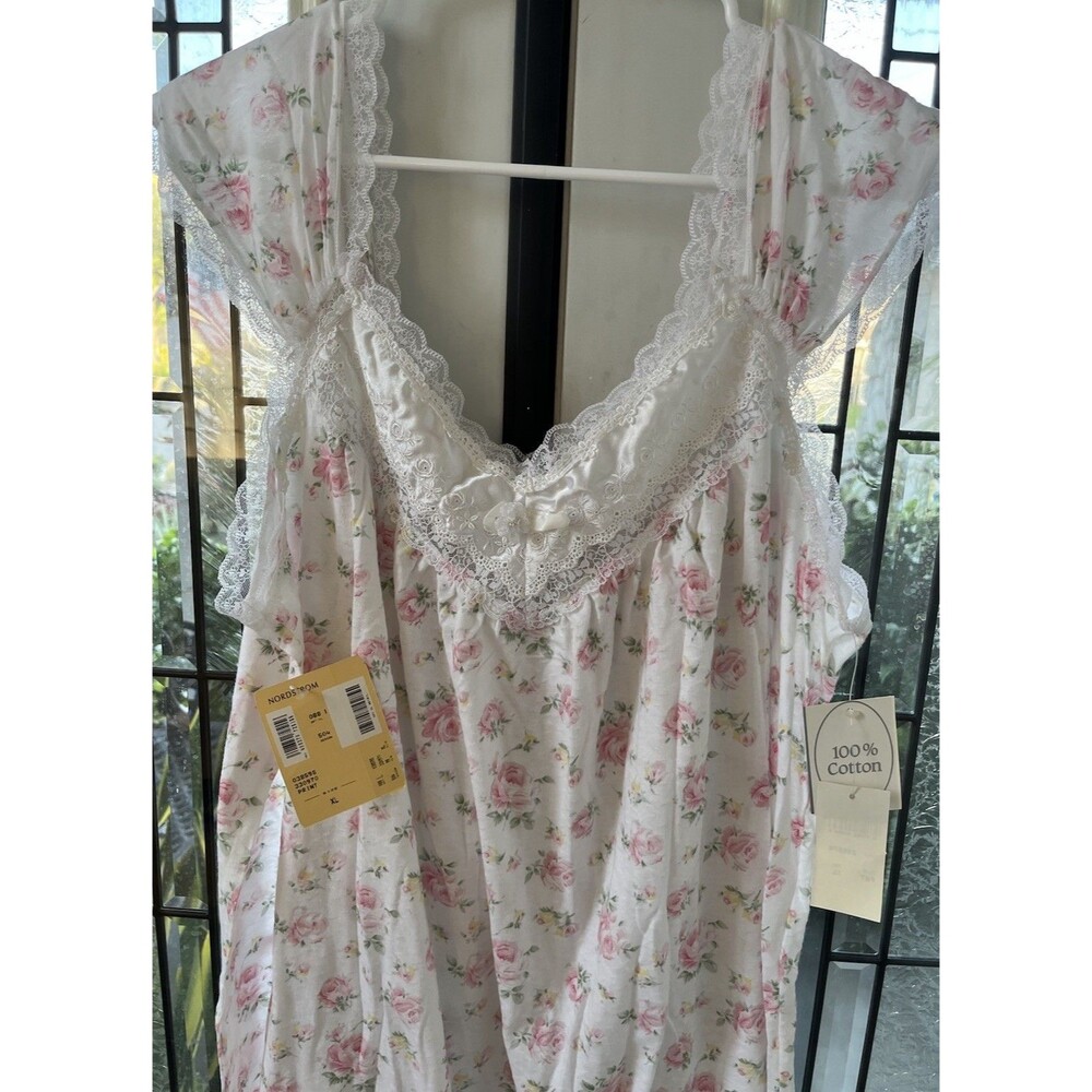 Christian Dior Women’s Lacey Nightgown XL White Floral 100% Cotton Romantic NWT